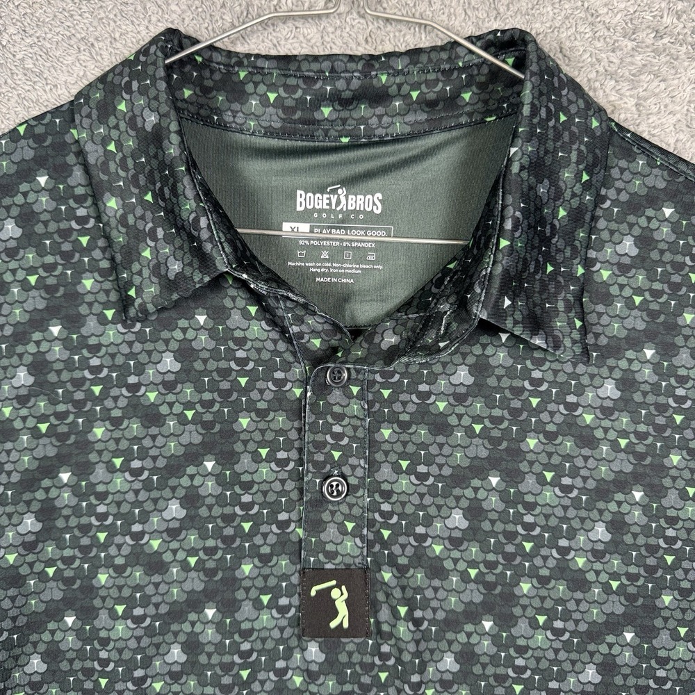 Bogey Bros Polo Shirt Men XL 4 Way Stretch Snake Skin All Over Print Golf Preppy